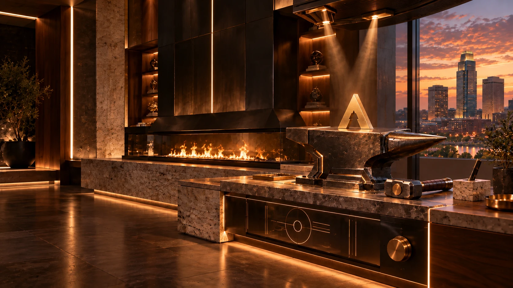 Archon Forge hearth, anvil and Omaha skyline